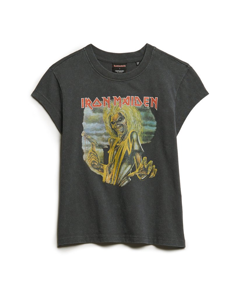 iron maiden x superdry t-shirt met korte mouwen in mid merch black