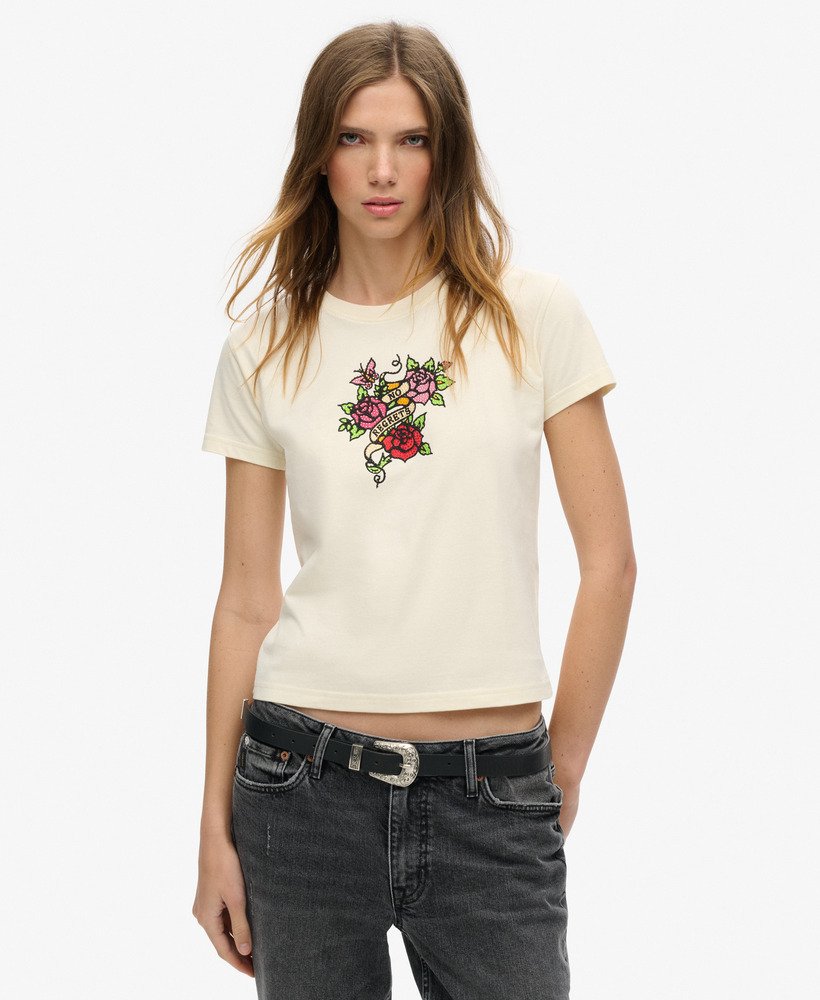 nauwsluitend t-shirt met kleine tattoo-strasssteentjes in rijstwit