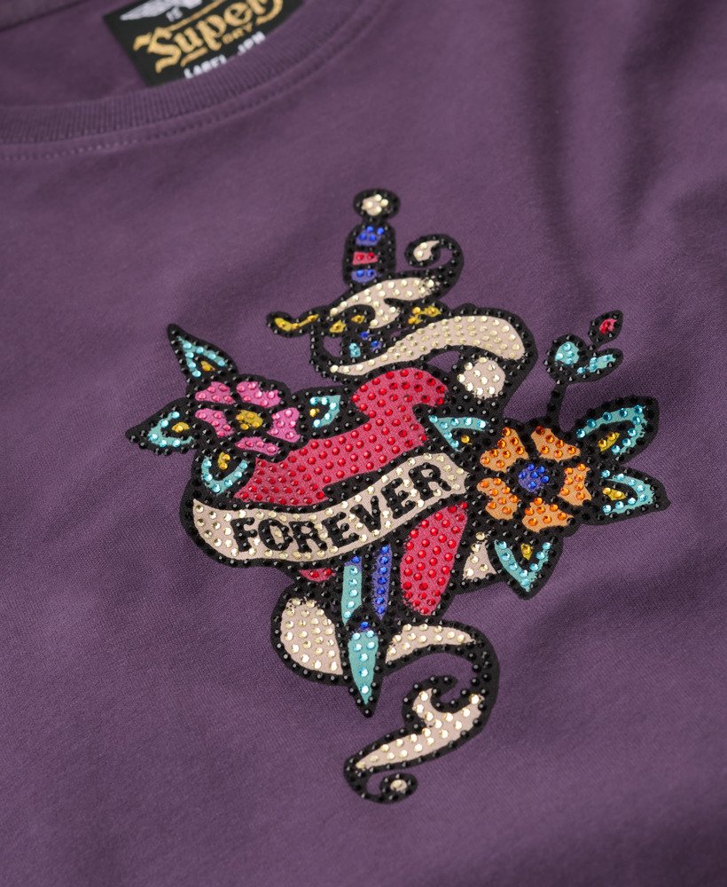 nauwsluitend t-shirt met kleine tattoo-strasssteentjes in roetpaars