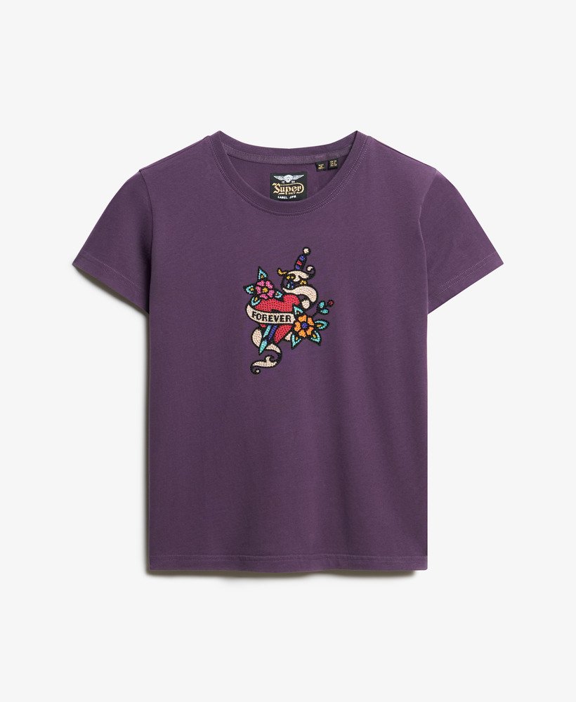 nauwsluitend t-shirt met kleine tattoo-strasssteentjes in roetpaars