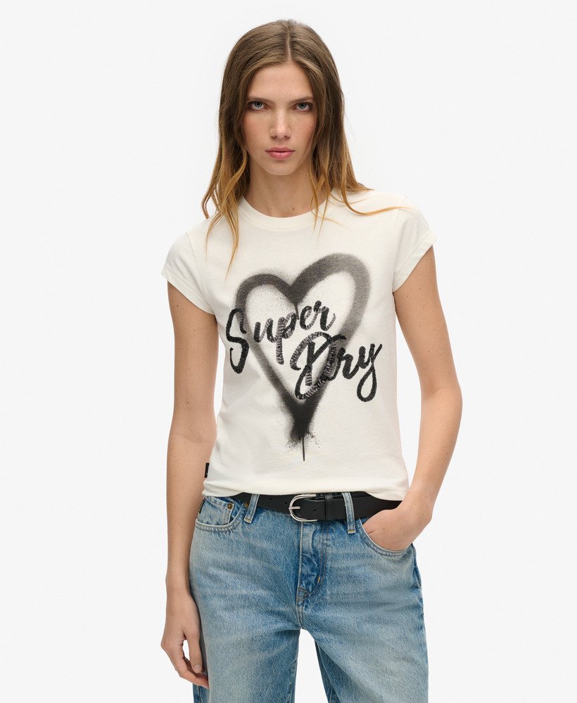 versierd punk t-shirt met korte mouwen in winterwit