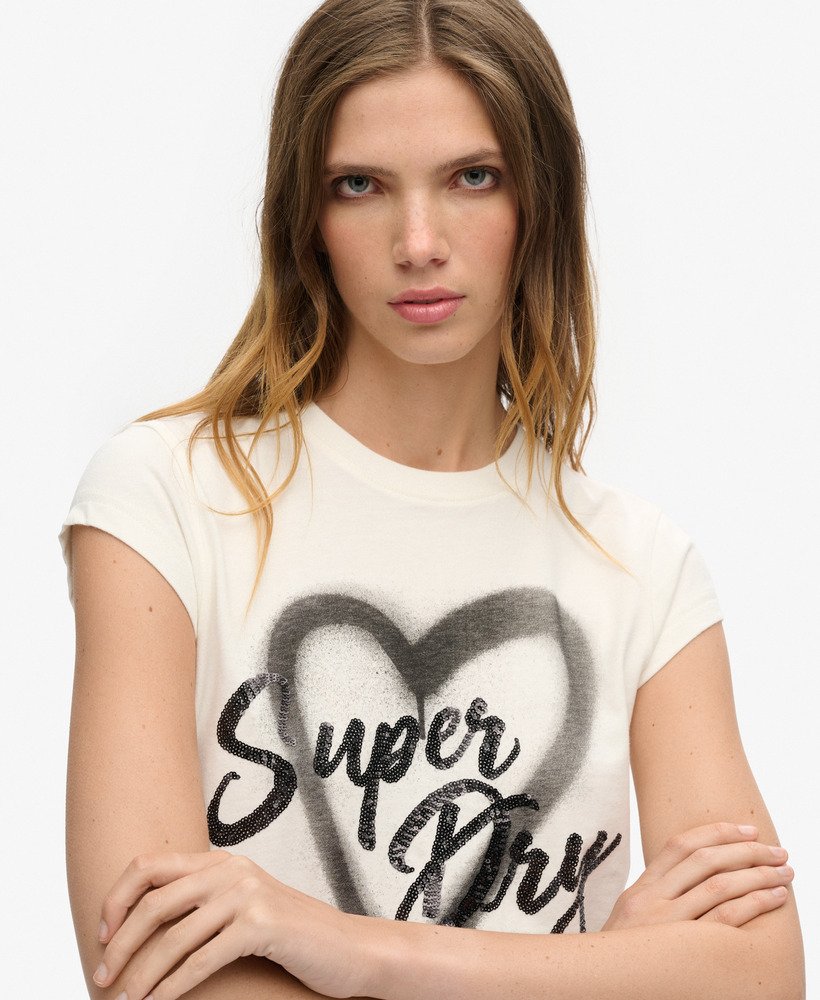 versierd punk t-shirt met korte mouwen in winterwit