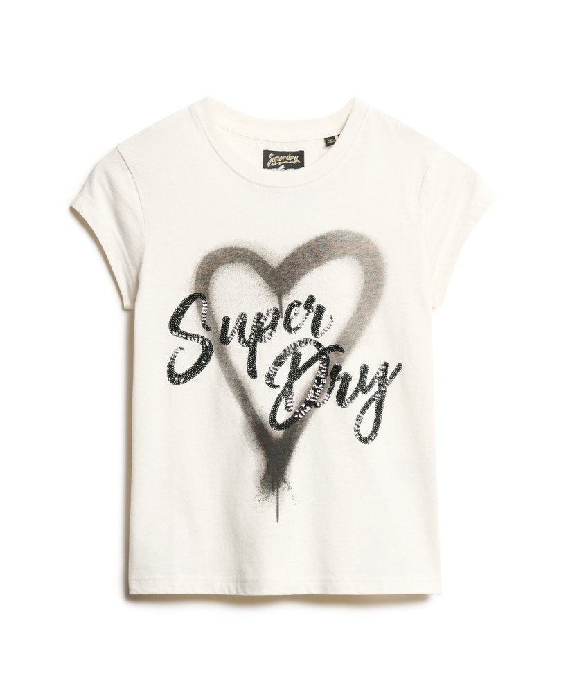 versierd punk t-shirt met korte mouwen in winterwit