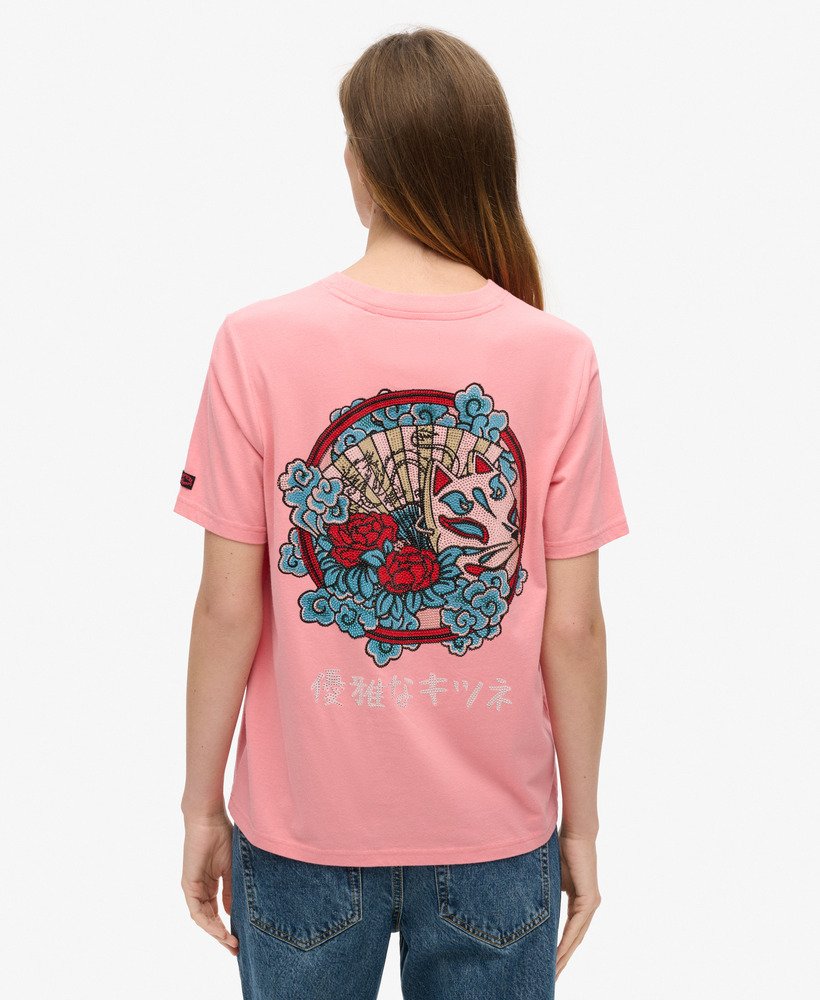 tokyo t-shirt met strasssteentjes in perzikbloesem