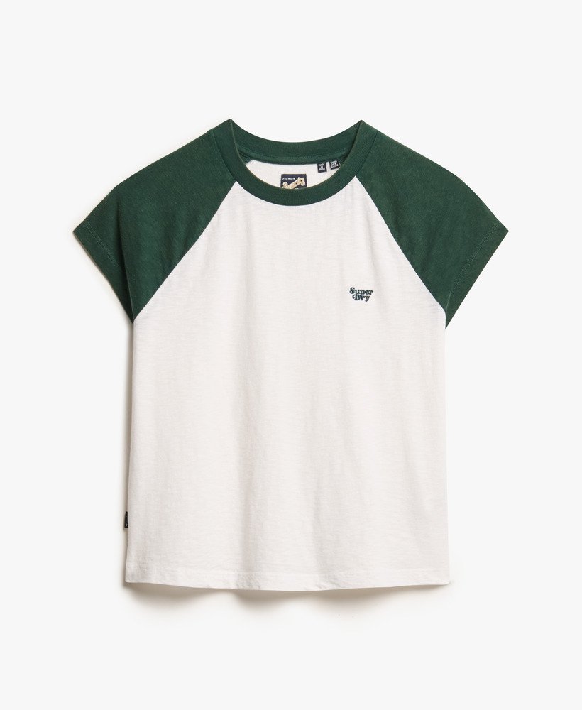 t-shirt met essential logo raglan van biologisch katoen in emailgroengebroken wit.