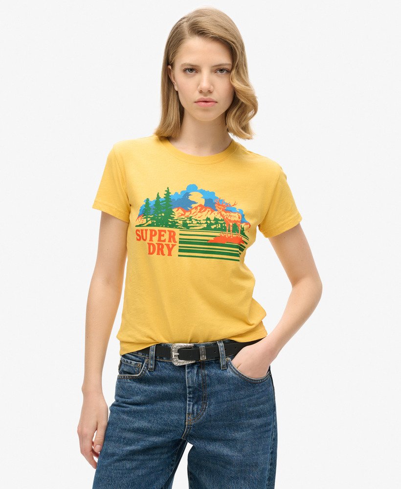 getailleerd t-shirt met strepen voor buiten in pigmentgeel