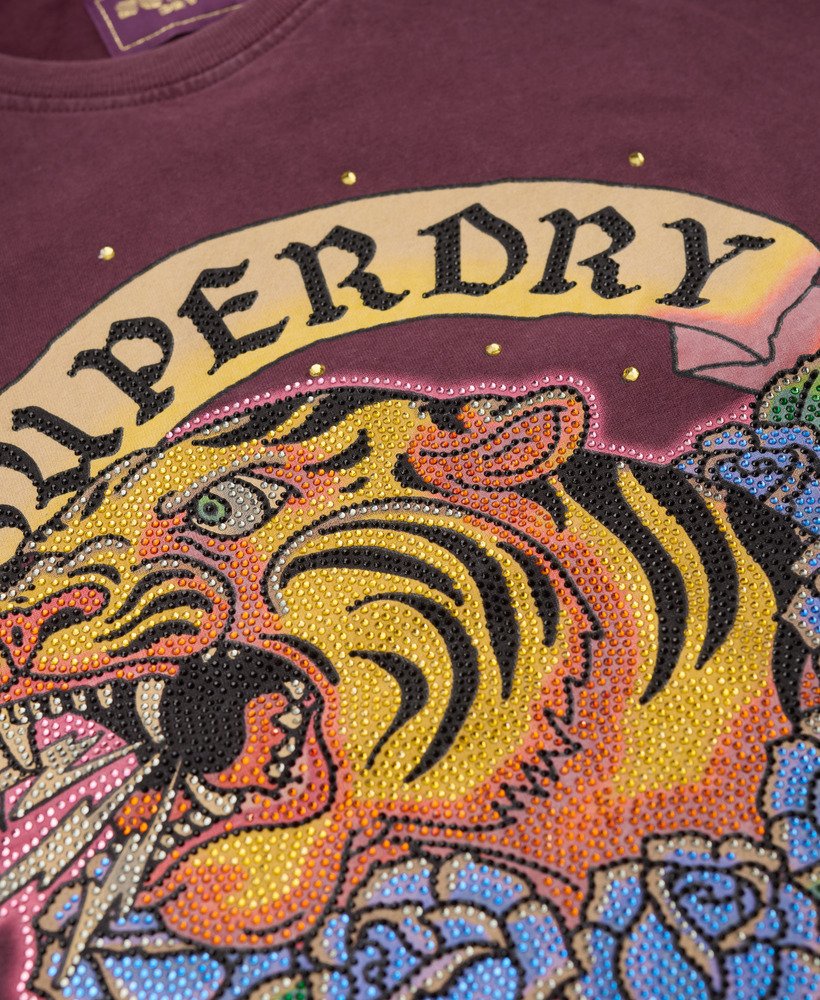 tattoo-t-shirt met strasssteentjes in vijgpaars
