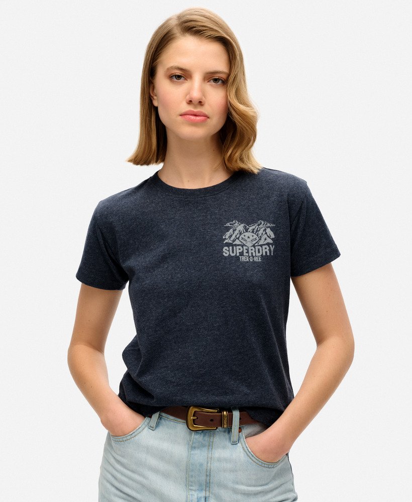 lo-fi outdoor getailleerd t-shirt in diep indigo marineblauw gemêleerd