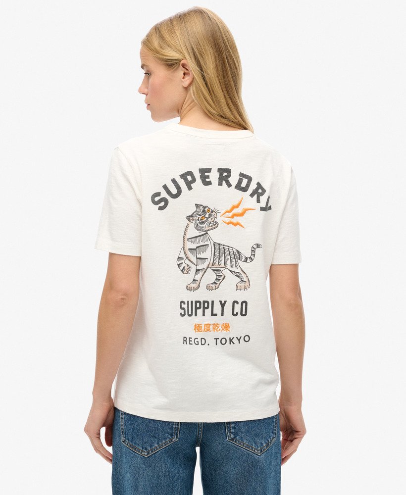 werkshirt met geborduurde zakken in gebroken wit.