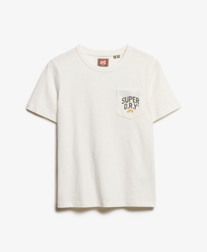 werkshirt met geborduurde zakken in gebroken wit.