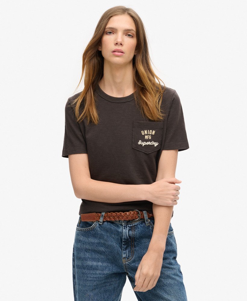 werkshirt met geborduurde zak in bison black