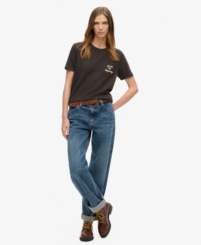 werkshirt met geborduurde zak in bison black