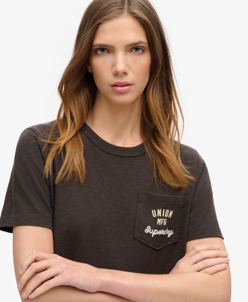 werkshirt met geborduurde zak in bison black