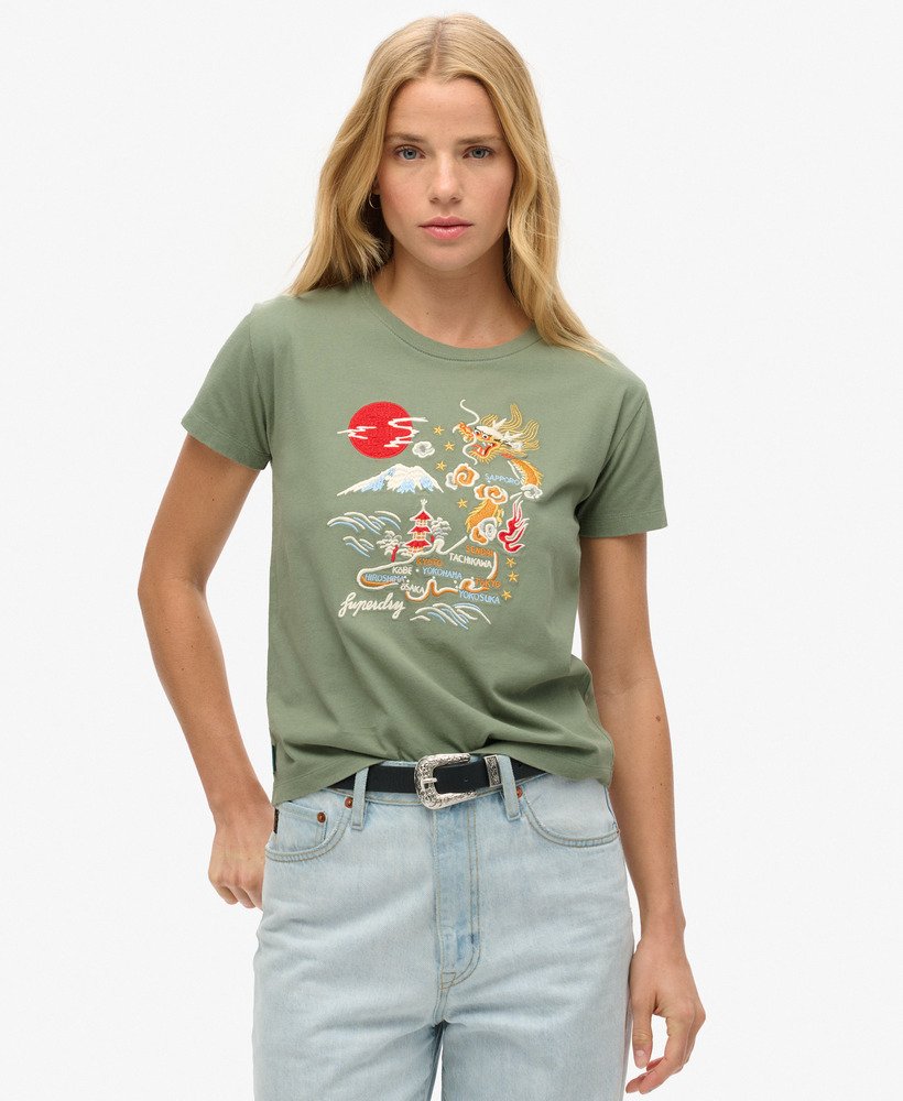 getailleerd t-shirt van suika met borduursels in laurel khaki