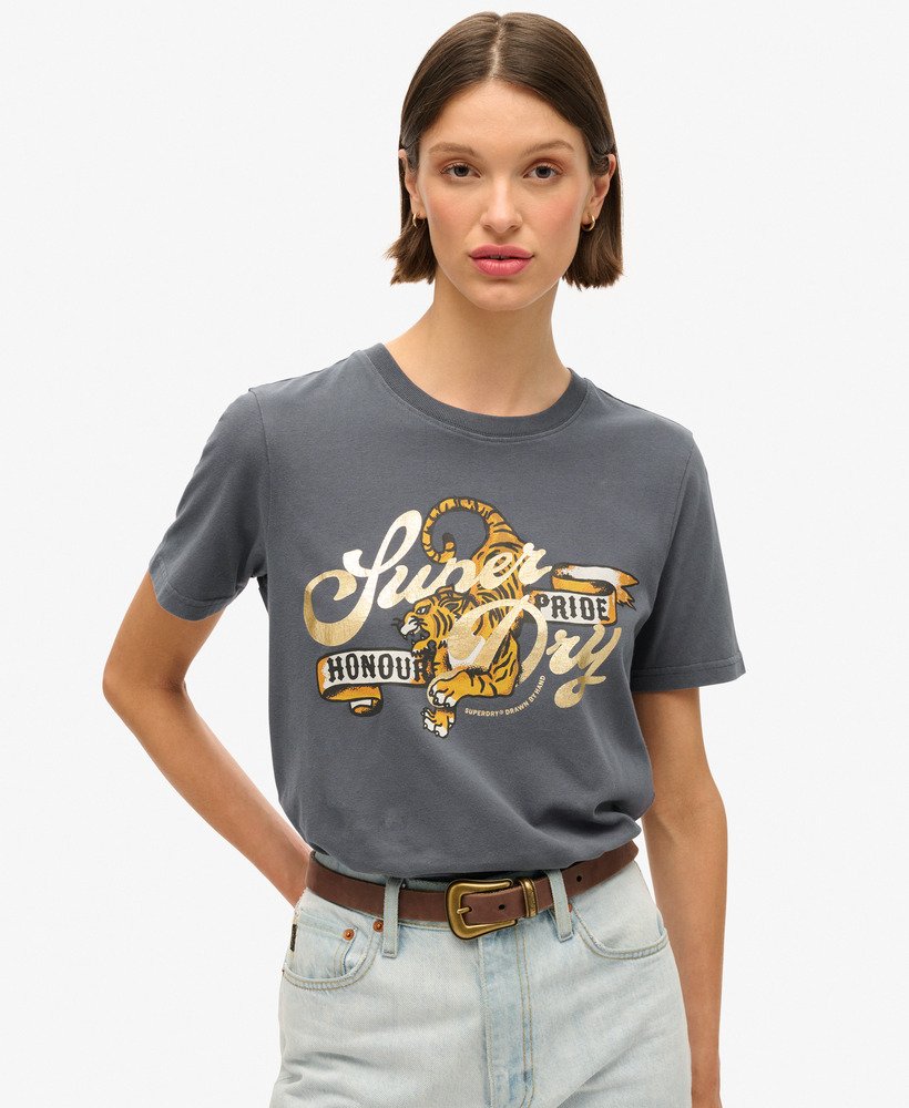 relaxed t-shirt met tattoo-tekst in ebbenhout
