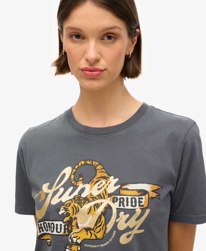relaxed t-shirt met tattoo-tekst in ebbenhout