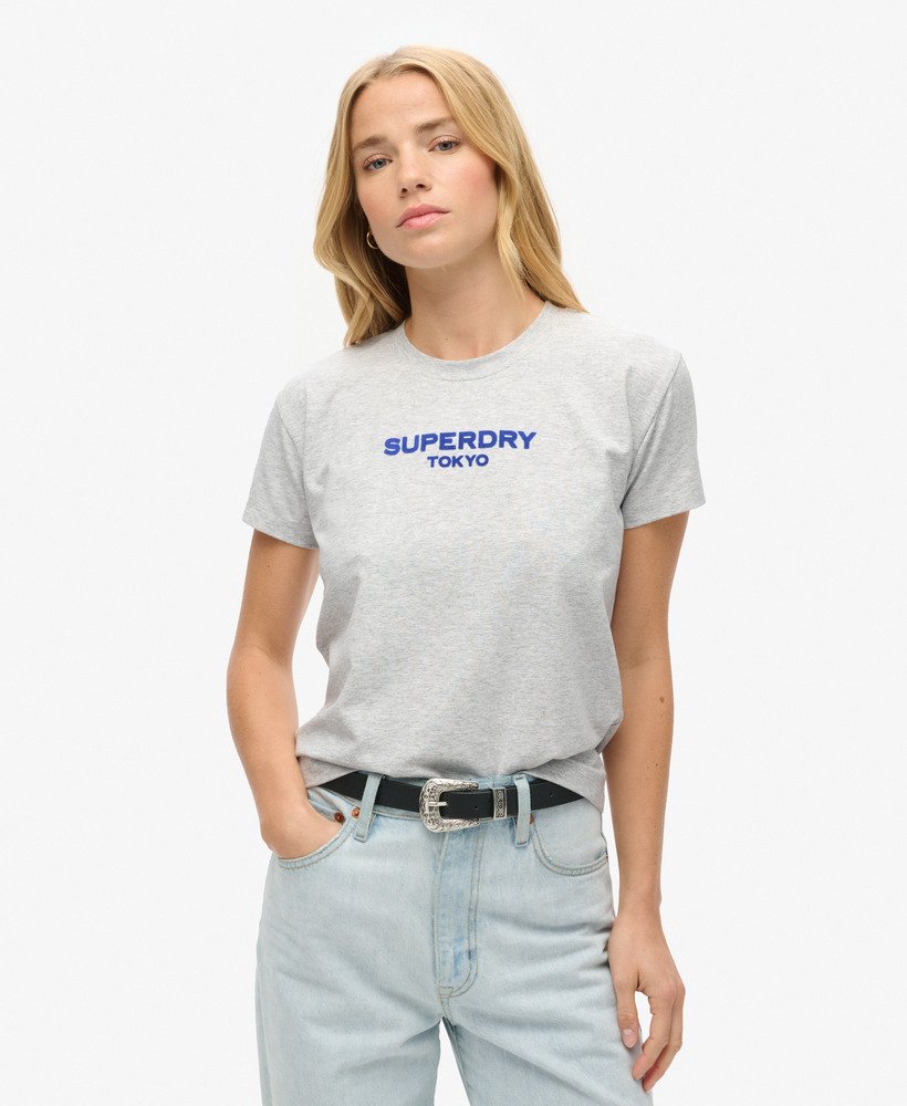 sport luxe graphic fitted t-shirt in cadet grey marl