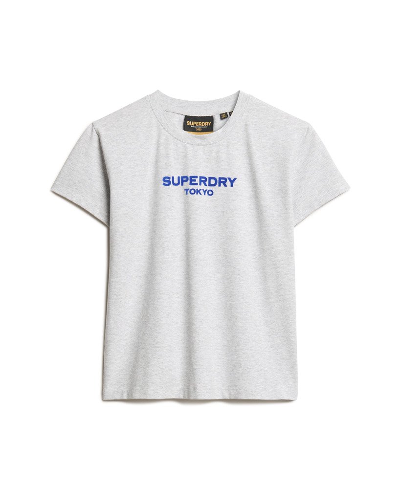 sport luxe graphic fitted t-shirt in cadet grey marl