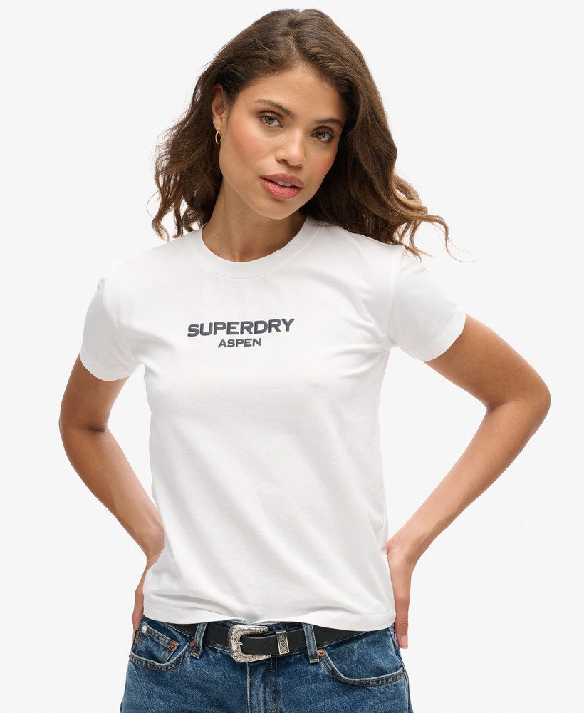 sport luxe graphic fitted t-shirt in brilliant white