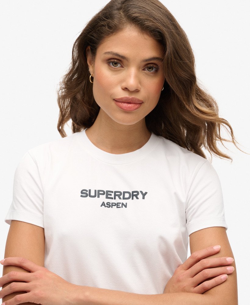 sport luxe graphic fitted t-shirt in brilliant white
