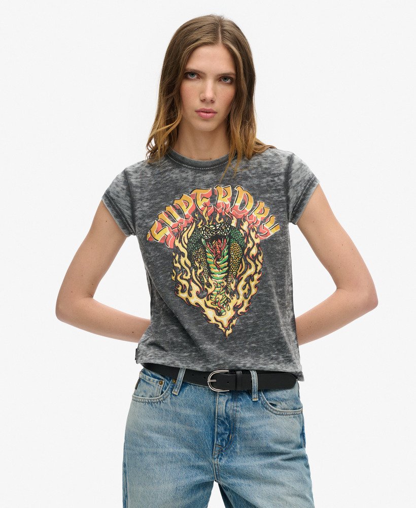 biker rock graphic t-shirt in zwart