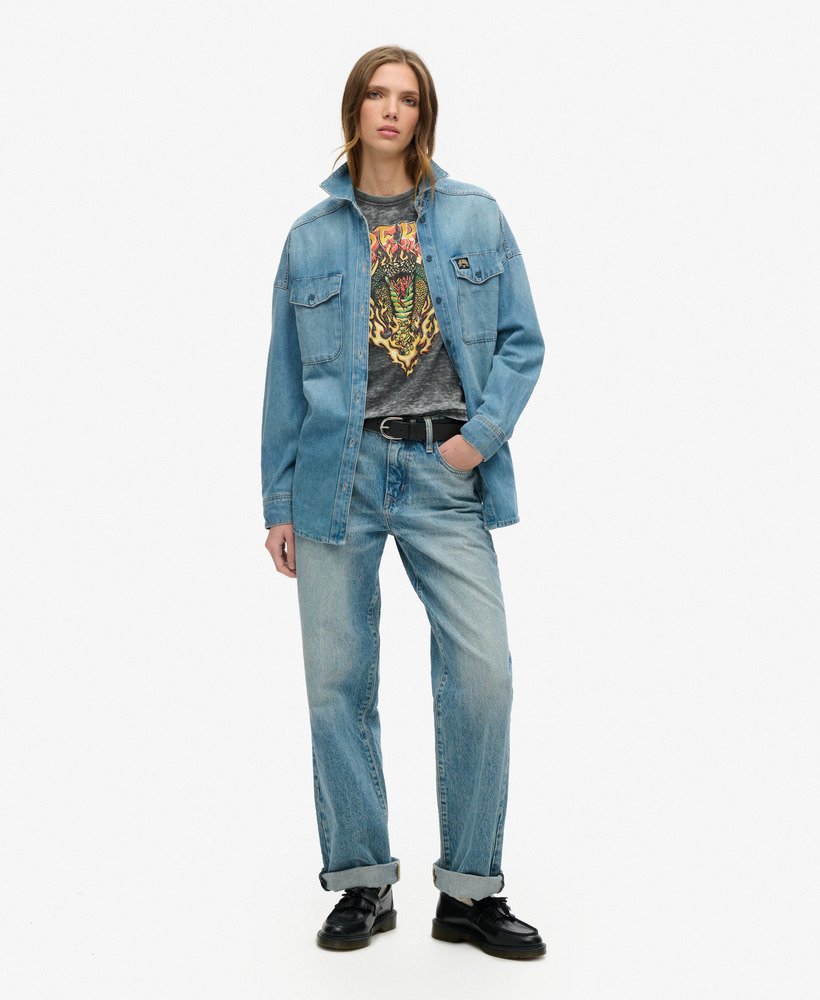 biker rock graphic t-shirt in zwart