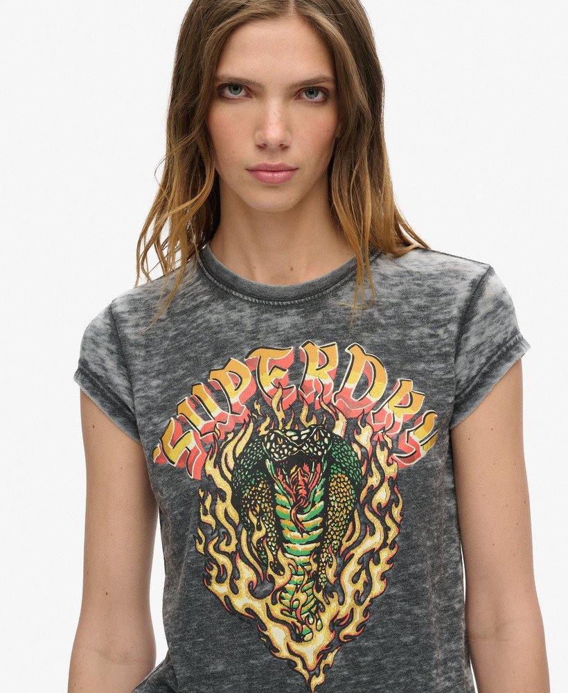biker rock graphic t-shirt in zwart