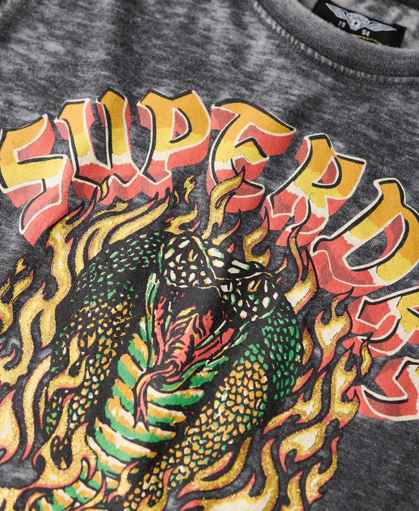 biker rock graphic t-shirt in zwart
