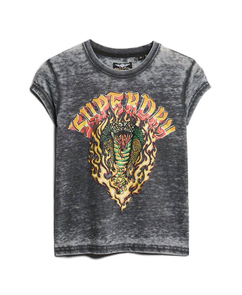 biker rock graphic t-shirt in zwart