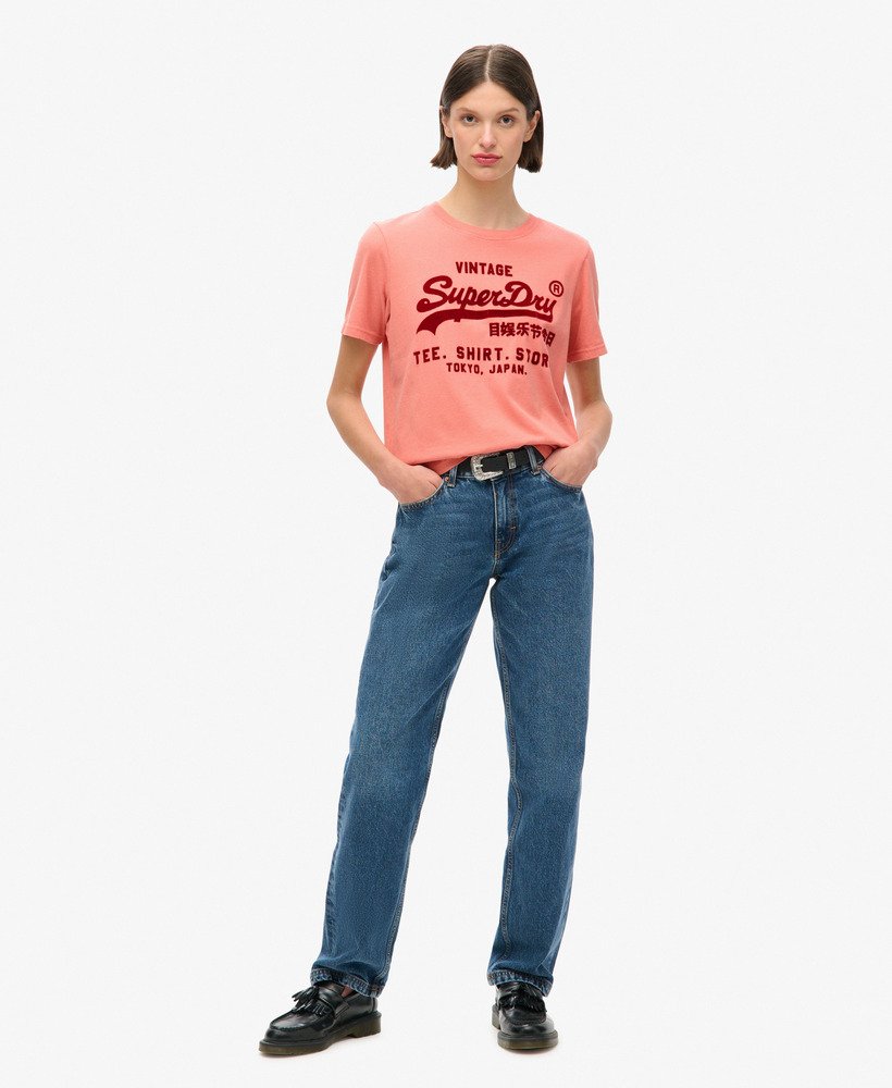 klassiek vintage logo-t-shirt met relaxte pasvorm in de kleur burnt coral.