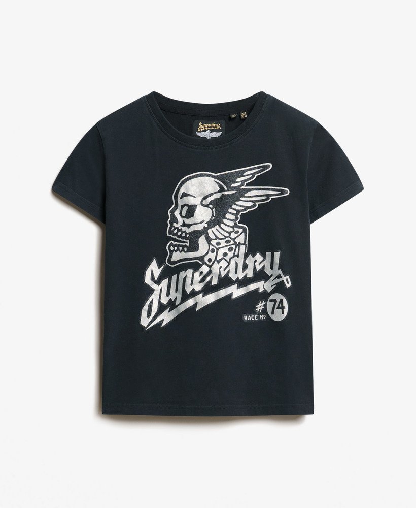 getailleerd t-shirt met versierde poster in gitzwart