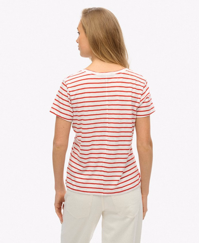 Geborduurd T-shirt met V-hals en slub-structuur