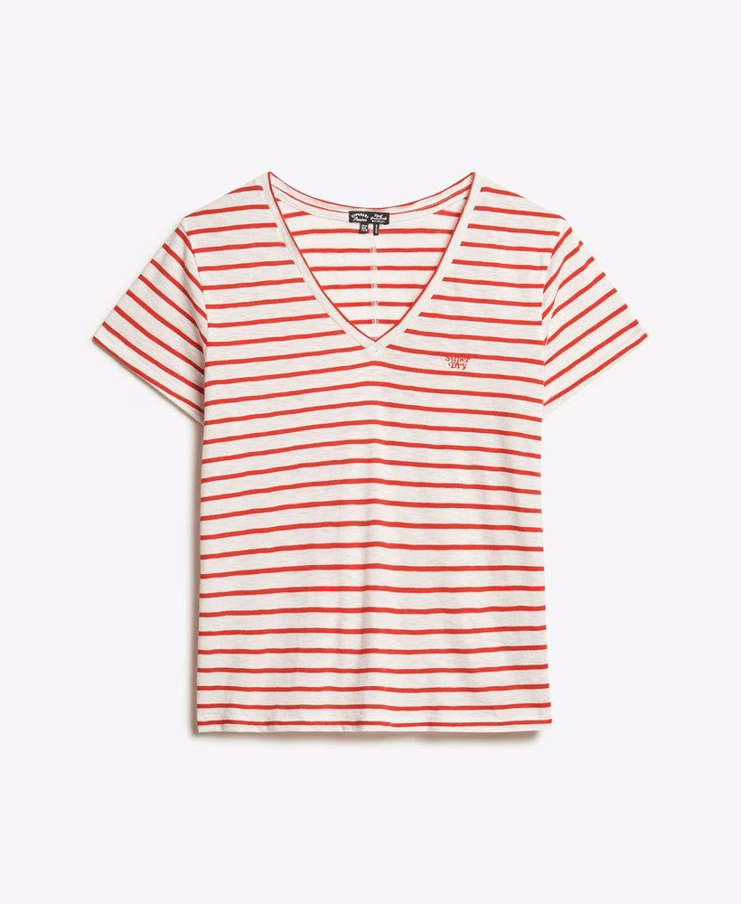Geborduurd T-shirt met V-hals en slub-structuur