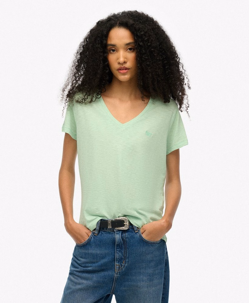 Geborduurd T-shirt met V-hals en slub-structuur