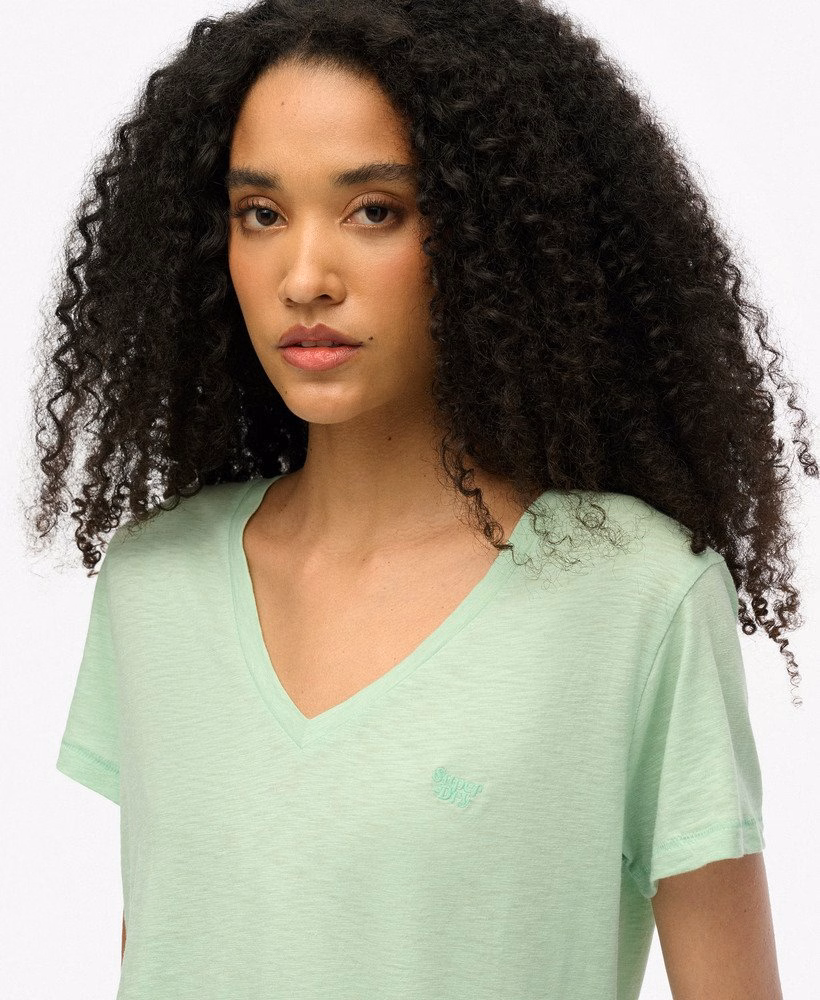 Geborduurd T-shirt met V-hals en slub-structuur