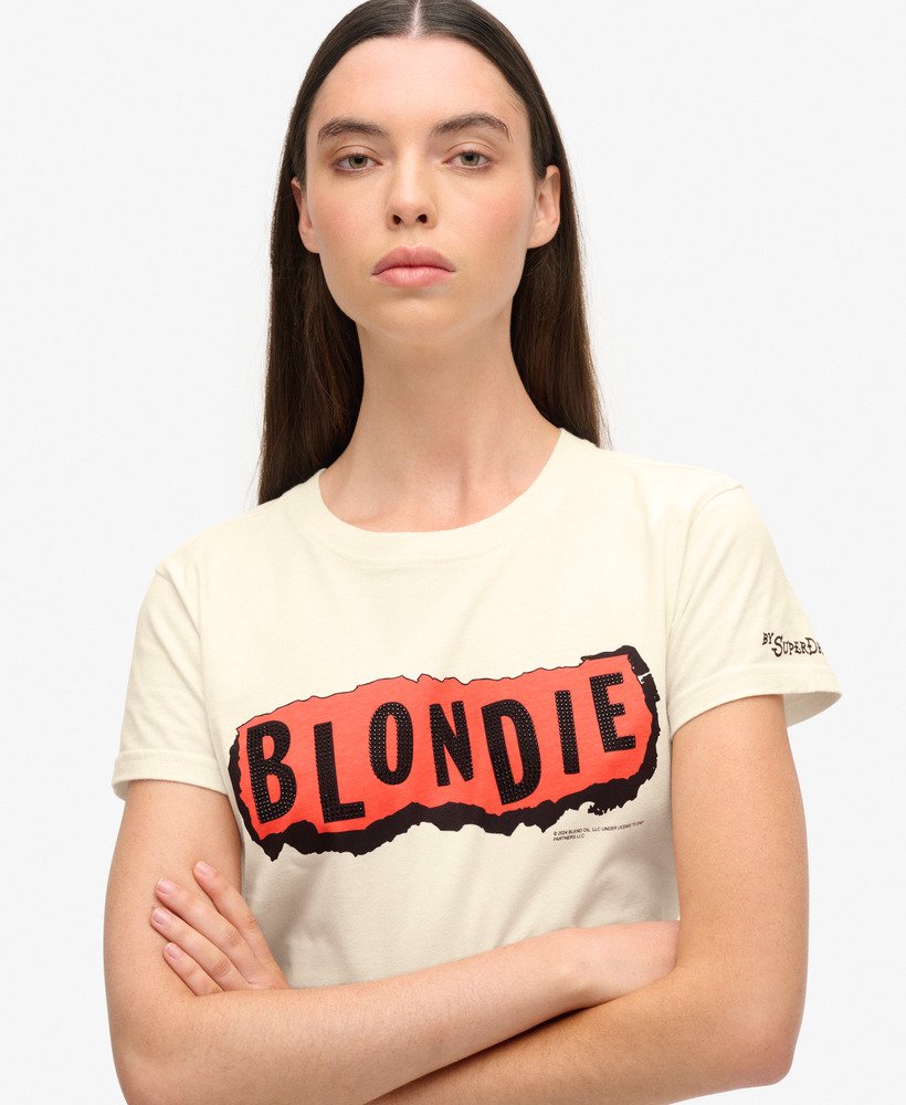 blondie x superdry aansluitend t-shirt in nieuw krijtwit