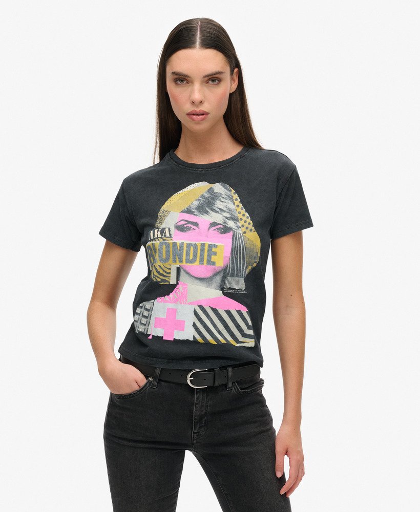 blondie x superdry aansluitend t-shirt in gewassen zwart