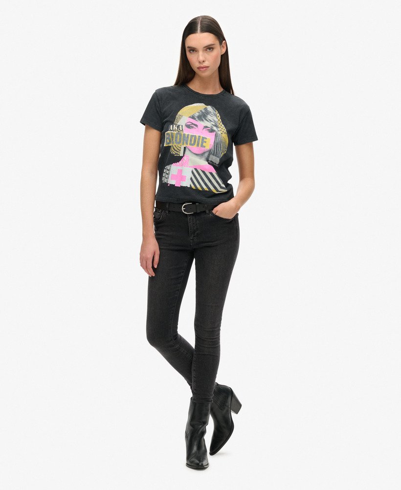 blondie x superdry aansluitend t-shirt in gewassen zwart