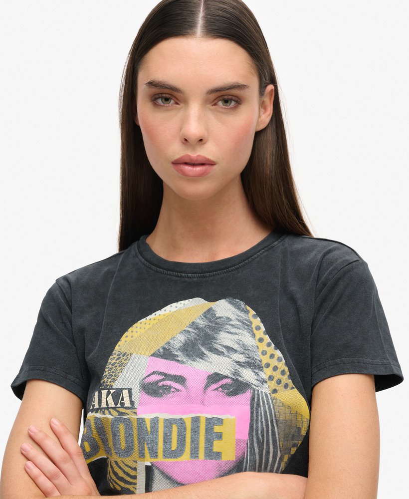 blondie x superdry aansluitend t-shirt in gewassen zwart