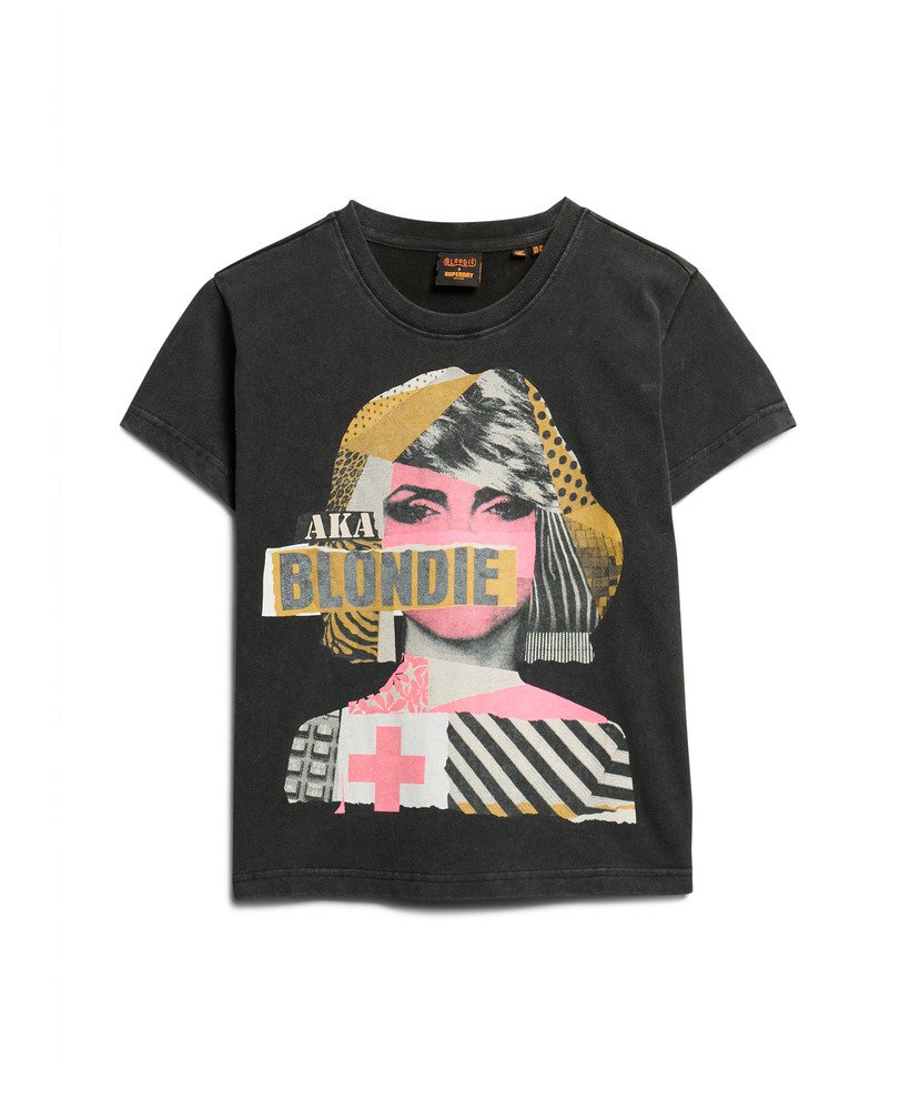 blondie x superdry aansluitend t-shirt in gewassen zwart