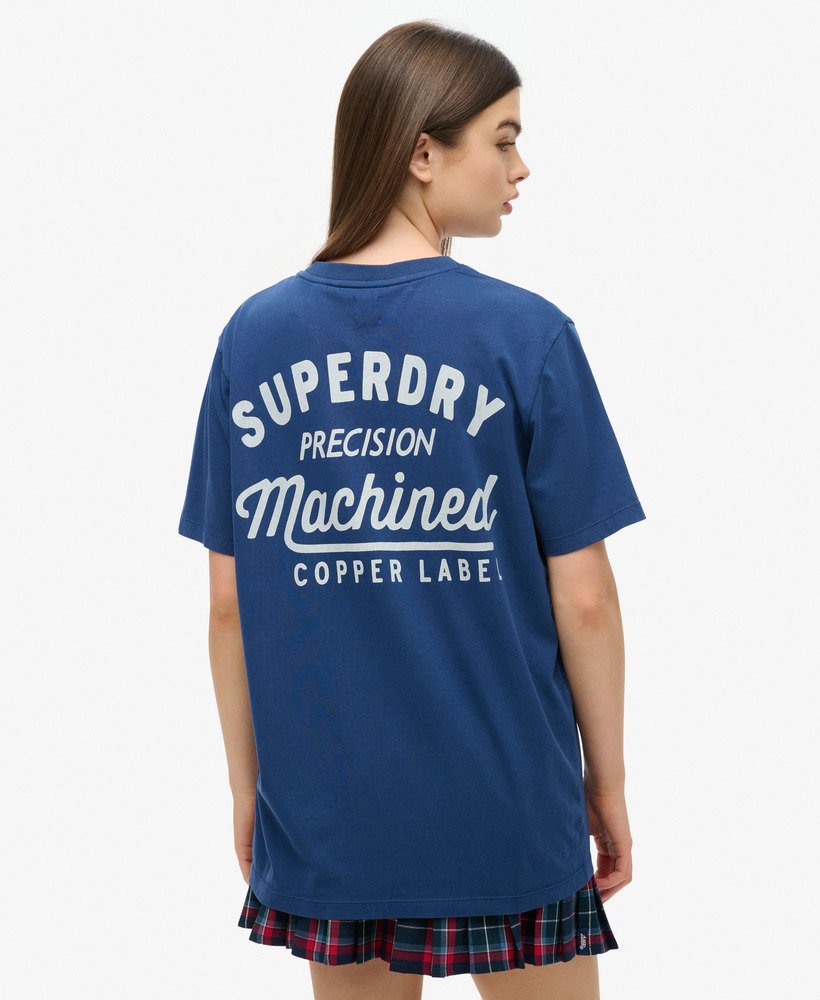 oversized copper label t-shirt met grafische print op de borst in pilot mid blue.