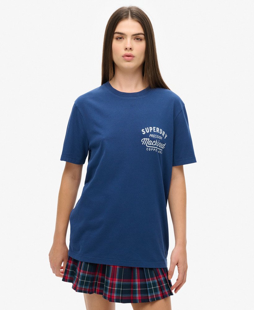 oversized copper label t-shirt met grafische print op de borst in pilot mid blue.