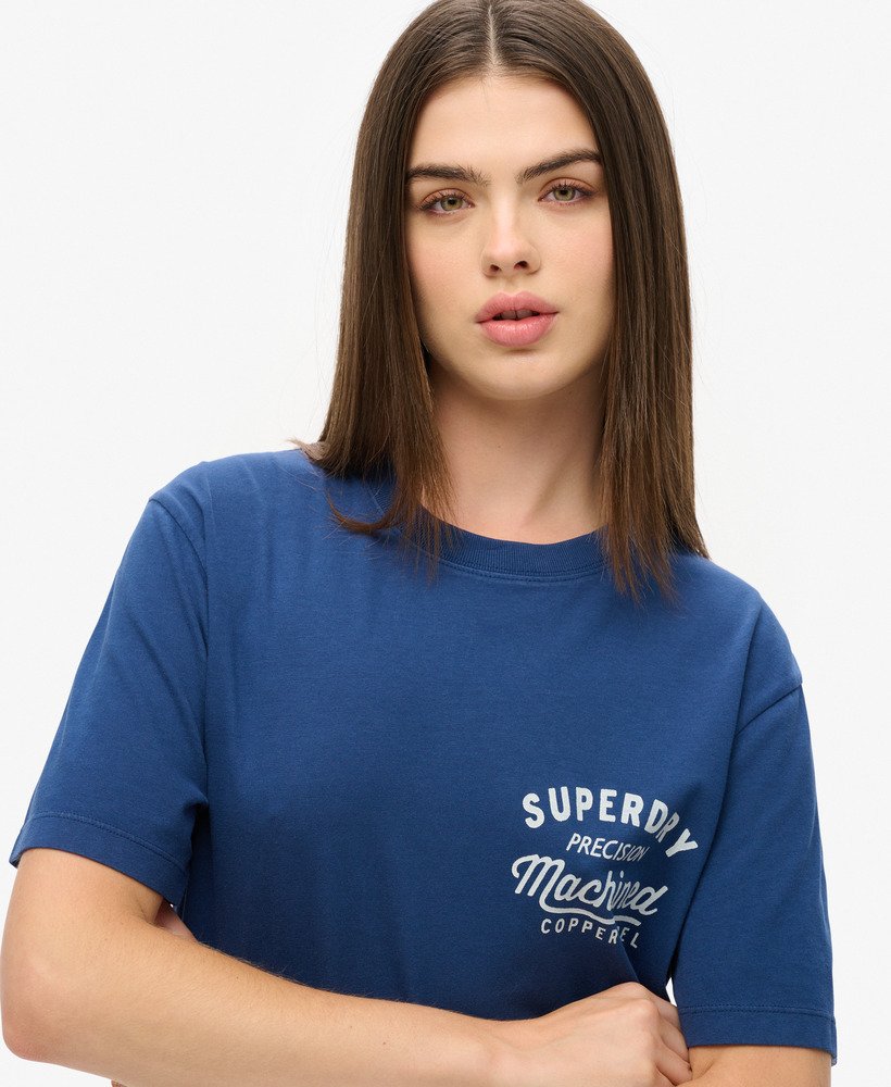 oversized copper label t-shirt met grafische print op de borst in pilot mid blue.