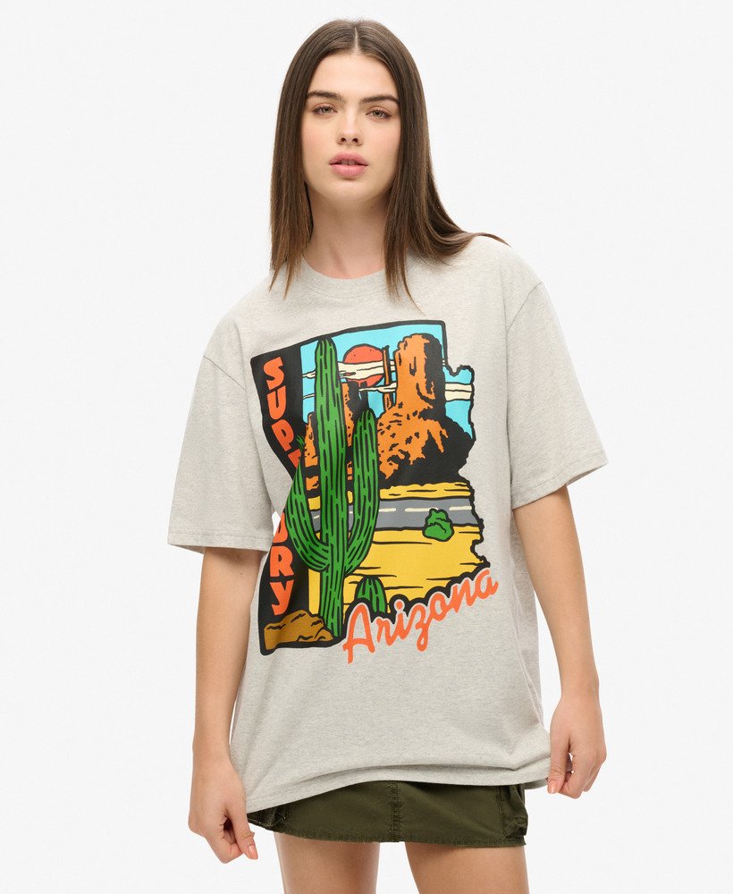 oversized t-shirt met reisansichtkaartprint in gletsjergrijs gemêleerd.