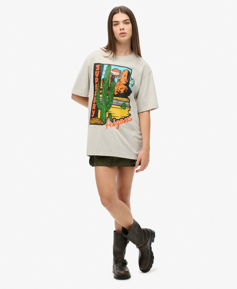 oversized t-shirt met reisansichtkaartprint in gletsjergrijs gemêleerd.