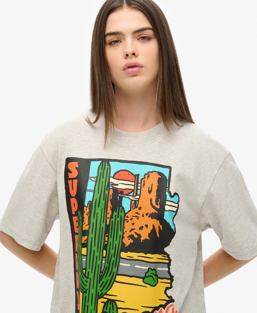 oversized t-shirt met reisansichtkaartprint in gletsjergrijs gemêleerd.