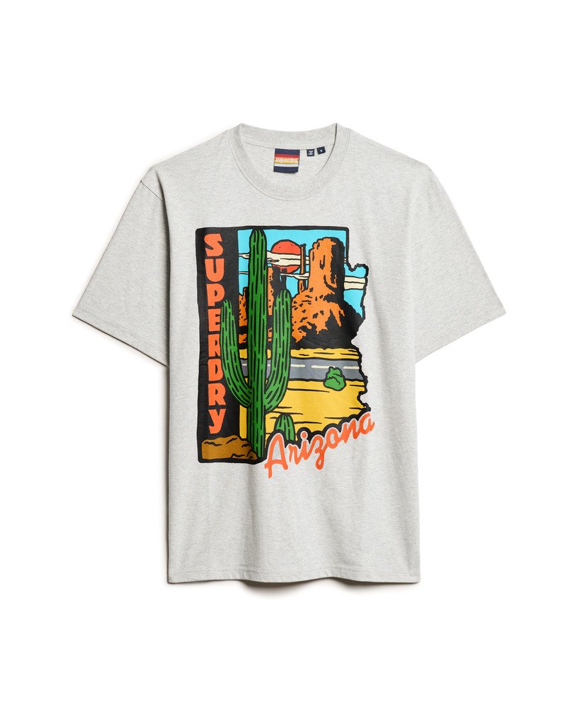 oversized t-shirt met reisansichtkaartprint in gletsjergrijs gemêleerd.