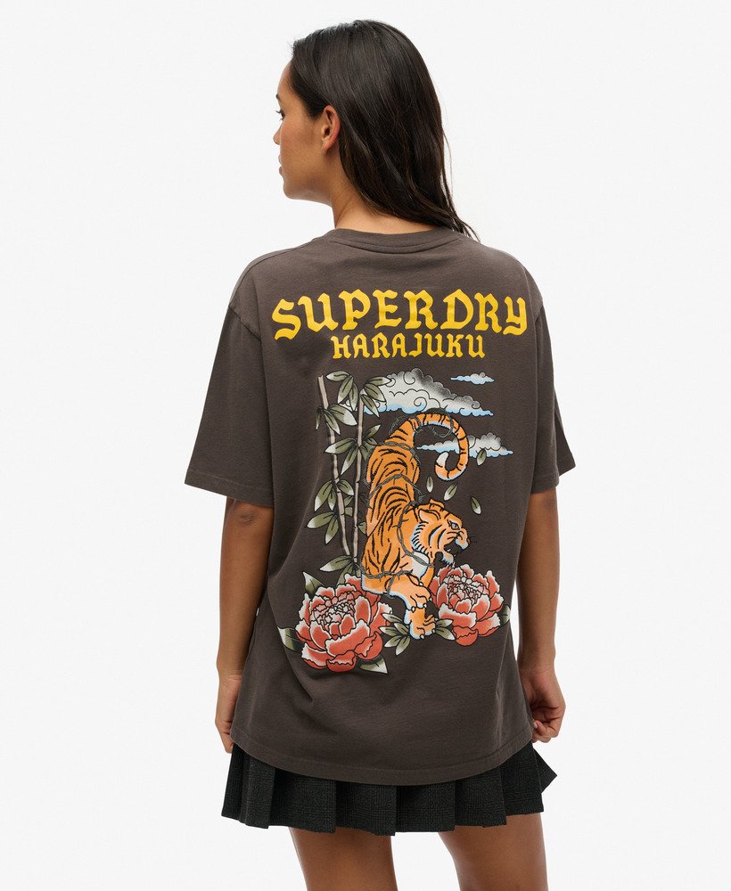 oversized t-shirt met tattoo-print in vintage zwart.