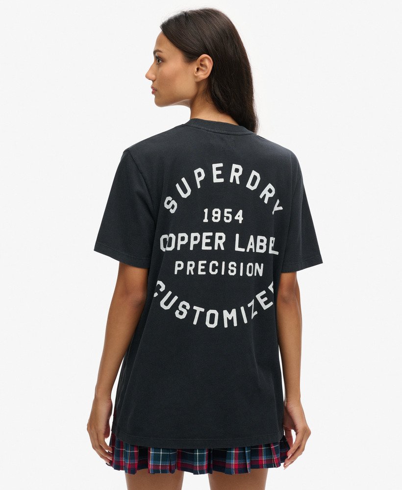oversized copper label t-shirt met grafische print op de borst in gitzwart.