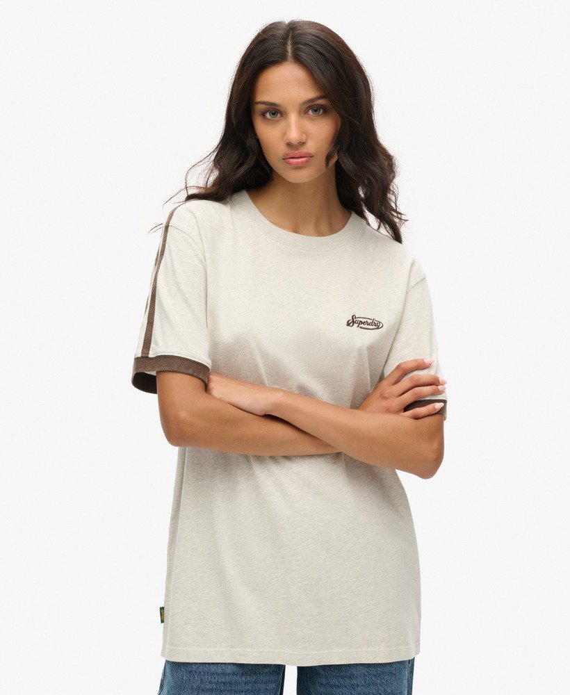 oversized essential logo retro striped t-shirt in lightning grey grindle